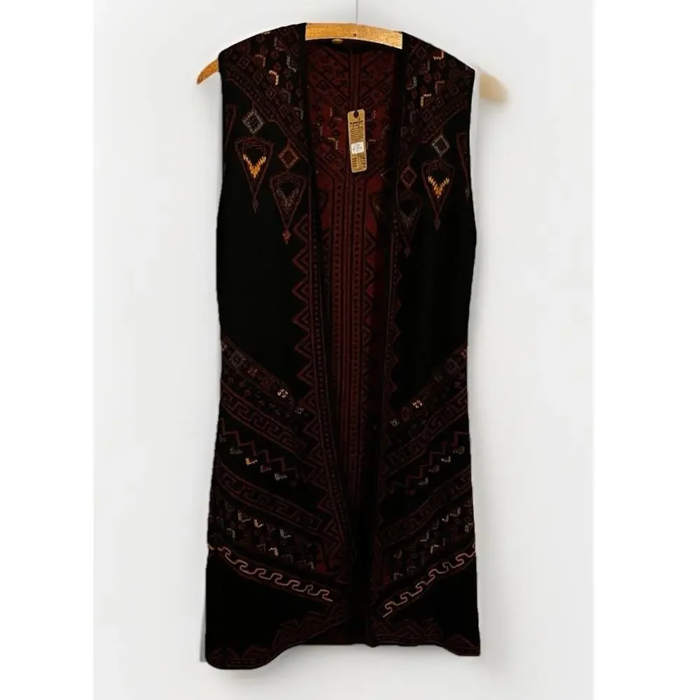 Peruvian Link  Black and Red Long Alpaca Vest